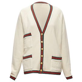 Cárdigan oversized reversible Gucci verde rojo con botón GG dorado S Blanco Crudo