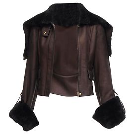 Gucci Vintage braune Lammleder Flugzeugjacke mit Pelzfutter, IT40 S Braun