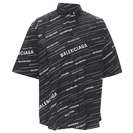 Camicia a maniche corte oversize Balenciaga 2018 Demna con stampa logo nero e bianco EU38 S Nero
