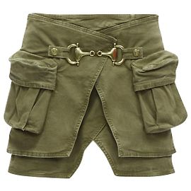 Saia Mini Cargo Verde Desgastada com Fivela Horsebit Dourada Balmain Fr34 Xs Verde
