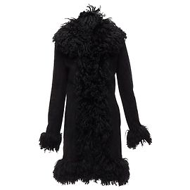 GUCCI Tom Ford Vintage black lamb shearling trim suede leather coat Black