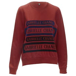 Chanel 2017 Gabrielle Velvet Print Roter Baumwollfleece Pullover Fr40 M Rot