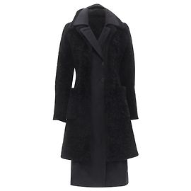 Céline Old Celine Phoebe Philo Black Lambskin Shearling Wool Layered Coat Fr34 Xs Black