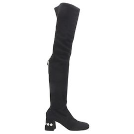 Miu Miu Black Suede Jewelled Crystal Heel Pull On Over Knee Boot Eu37 Black