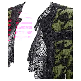 Balmain-Balmain 2022 Red Black Houndstooth Destroyed Pointelle Knit Mesh Jacket Fr34 Xs-Black