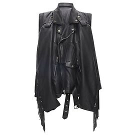 Balenciaga  2017 Runway 3-Way Draped Hanging Fringed Biker Jacket Fr36 S Black