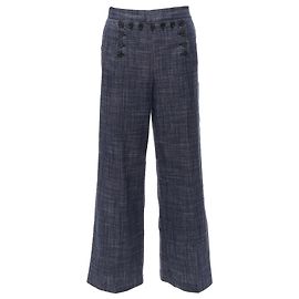 Pantaloni a gamba larga in misto cotone e lino blu Christian Dior, taglia Fr36 S Blu