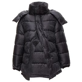Balenciaga 2019 Schwarze Logo Jacquard Steppjacke mit Kapuze Fr36 S Schwarz