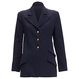 Chanel-Chanel Navy Gold Cc Buttons Flap Pockets Military Blazer Jacket Fr38 M-Blue,Navy blue