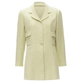 Chanel-Chanel 98C Vintage Pastel Yellow Tweed Cc Button Long Jacket Fr42 L-Yellow