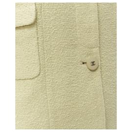 Chanel-Chanel 98C Vintage Pastel Yellow Tweed Cc Button Long Jacket Fr42 L-Yellow