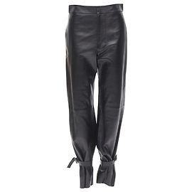 Pantalones de cuero con hebilla triangular firma Bottega Veneta 2020 Fr36 S Negro