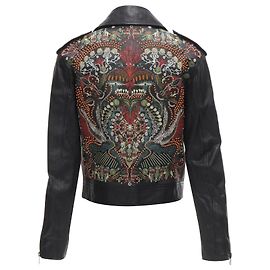 CHRISTIAN DIOR black goatskin leather bead embroidery back biker jacket  Black