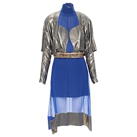 Balenciaga-Balenciaga 2012 Runway Blue Copper Futuristic Bustier Silk Dress Fr36 Xs-Blue