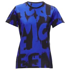 Alexander Mcqueen-Alexander Mcqueen 2022 Brush Blue Black Graffiti Cotton Tshirt It38 Xs-Blue