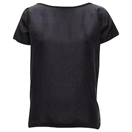 Hermès-HERMES 100% silk black scarf print cap sleeve bateau neck tshirt top -Black