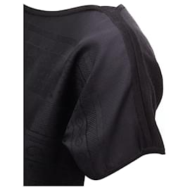 Hermès-HERMES 100% silk black scarf print cap sleeve bateau neck tshirt top -Black