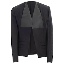 Balenciaga-Runway Balenciaga Ghesquiere 2012 Black Leather Panel Collarless Jacket Fr34 Xs-Black