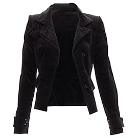Gucci-Gucci Tom Ford Vintage Black Velour Gold Eyelet Fitteed Jacket Blazer It38 Xs-Black