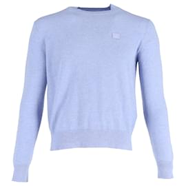 Acne-Acne Studios Face-Patch Sweatshirt in Light Blue Wool-Blue,Light blue