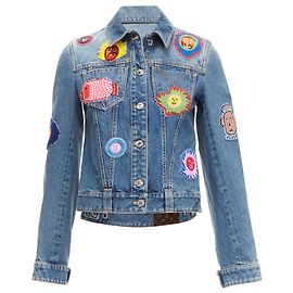 Louis Vuitton Yayoi Kusama 2023 Faces Leather Patch Blue Denim Jacket Fr34 Xs Blue