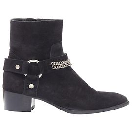 Saint Laurent Wyatt 40 Black Suede Silver Chain Harness Ankle Boot Eu36.5 Black