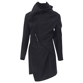 Runway Comme Des Garcons 1999 Vintage Black Silver Pinstripe Wool Wrap Coat S Black