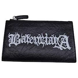 Balenciaga-Porta-cartões de moedas grande longo Balenciaga em couro preto-Preto