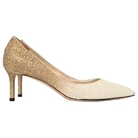 Jimmy Choo-Jimmy Choo Pointed Toe Pumps in Gold Glitter-Golden,Metallic