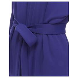 Hermès-Hermes Blue Viscose Scoop Neck Double Layered Belted Cardigan Top Fr40 M-Blue