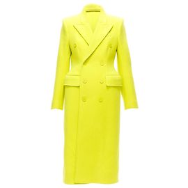 Balenciaga Hourglass Bright Yellow Wool Double Breasted Peplum Coat Fr36 S Yellow