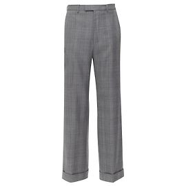 Gucci 100% Wool Checked Cuffed Wide Leg Trousers It46R S Grey