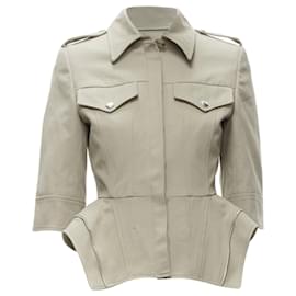 Alexander Mcqueen-Alexander Mcqueen Grey Cotton Fitted Zipper Trim Peplum Utility Jacket It38 Xs-Grey