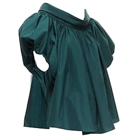 Alexander Mcqueen-Alexander Mcqueen Dark Green Puff Sleeve Bateau High Collar Flare Top It38 Xs-Green