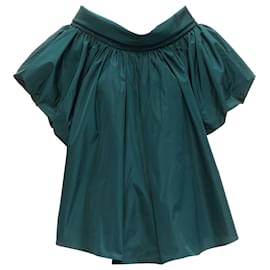 Alexander Mcqueen-Alexander Mcqueen Dark Green Puff Sleeve Bateau High Collar Flare Top It38 Xs-Green
