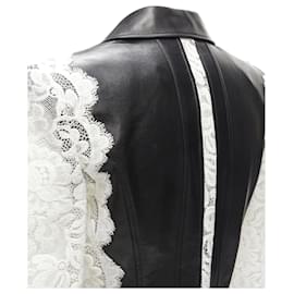 Alexander Mcqueen-Alexander Mcqueen 2020 Black Lamb Leather White Lace Trim Blazer Jacket It38 Xs-Black