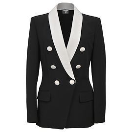 Blazer de lapela dupla Balmain em lã e viscose preta e branca Preto