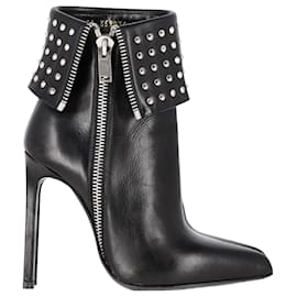 Saint Laurent-Saint Laurent Paris Fold Over Studded Booties in Black Leather-Black