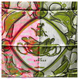 Hermès-Hermes Paris Red and Orange Silk Scarf New Springs 2009 Rybaltchenko-Red