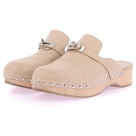 Hermès Pantoletten & Clogs T.EU 37 Leder Roh