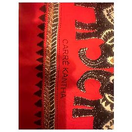 Sciarpa Hermès KANTHA Tigers in seta rossa Rosso
