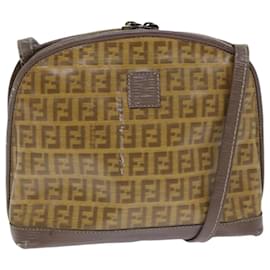 Fendi-FENDI Zucchino Canvas Shoulder Bag Enamel Brown Black gold Auth th5255-Brown,Black,Golden