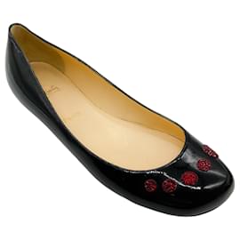 Christian Louboutin-Christian Louboutin Black Patent Flats with Red Strass-Black