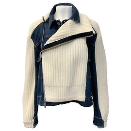 Jaqueta de denim Sacai com mangas de malha e sobreposição Azul