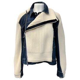 Sacai-Sacai Denim Jacket with Knit Sleeves and Overlay-Blue