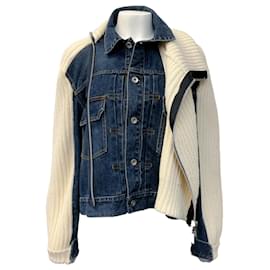 Sacai-Sacai Denim Jacket with Knit Sleeves and Overlay-Blue