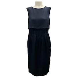 Robe en soie plissée sans manches bleu marine Yves Saint Laurent 2007 Bleu Marine