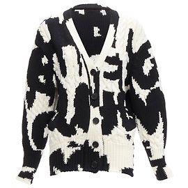 Cardigan de lã intarsia com logo de graffiti preto e branco Alexander Mcqueen 2022 XS Preto