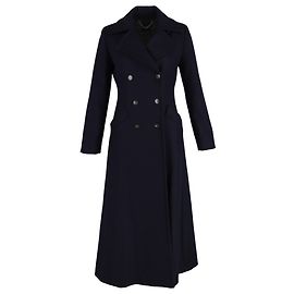 Max Mara Double-Breasted Flare Coat in Navy Blue Wool Blue Navy blue