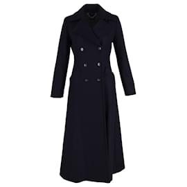 Max Mara- Max Mara Double-Breasted Flare Coat in Navy Blue Wool-Blue,Navy blue